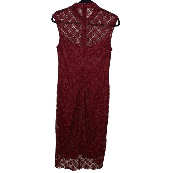 2/$30 BISOU Bisou Sleeveless High Neck Eyelet Lace Midi Dark Cherry Red Dress - Picture 7 of 11